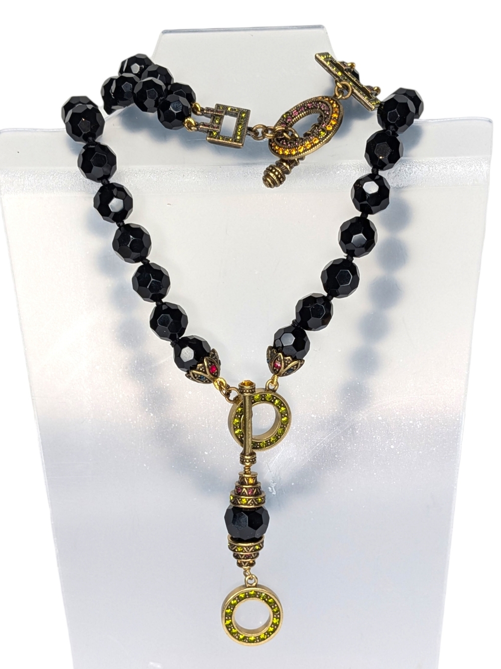 Heidi Daus Necklace Bracelet Toggle Set Crystal & Black Beads Art Deco Statement